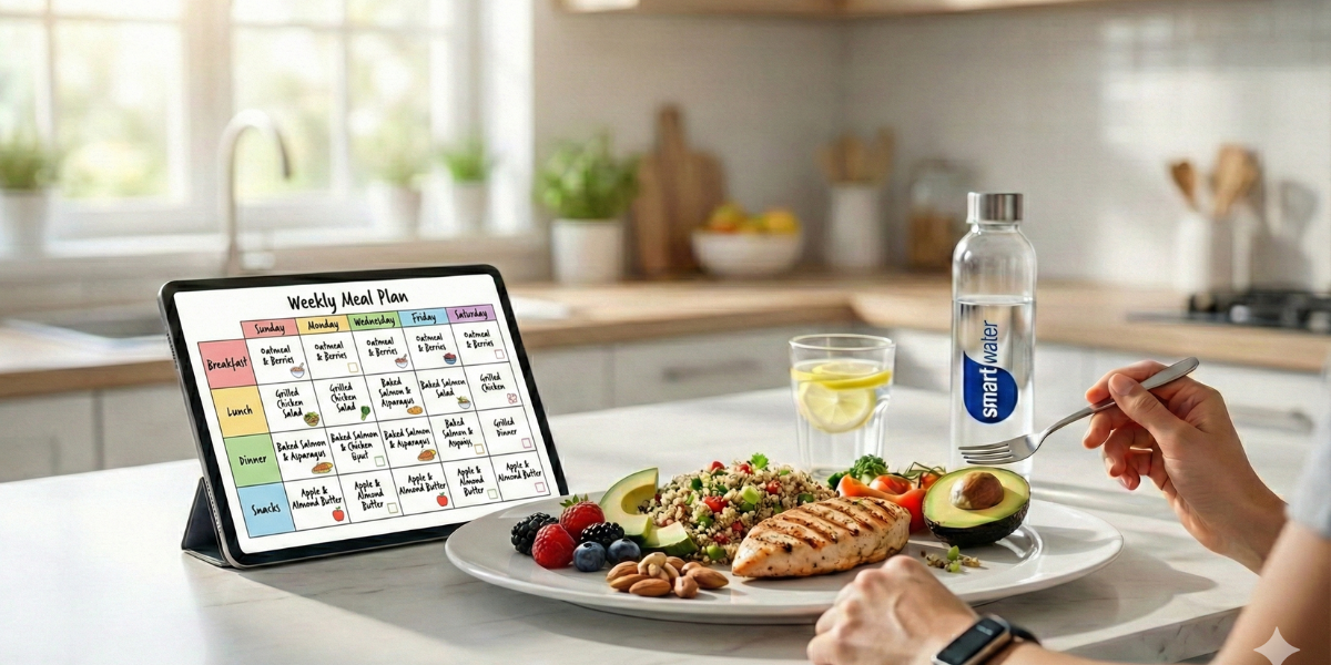 طبق غذائي متوازن يحتوي على خضار وبروتين ونشويات بكميات مناسبة لإنقاص الوزن بدون حرمان