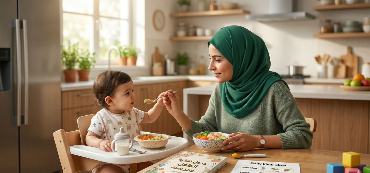 جدول تغذية الطفل عمر سنة مع وجبات يومية صحية