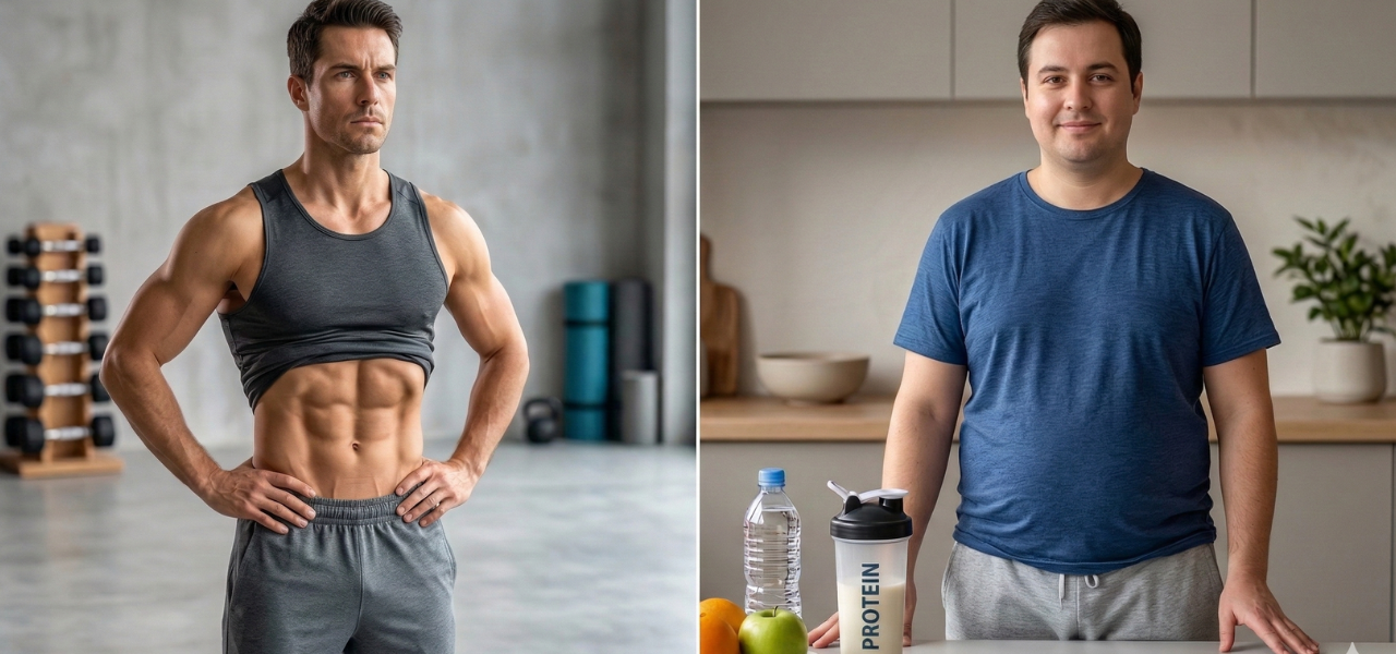 طبيبة تشرح لامرأة طرق تقليل دهون البطن والكرش مع مقارنة قبل وبعد ونصائح للتغذية الصحية